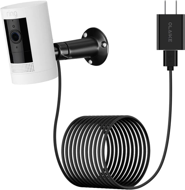 Power Adapter with Metal Mount Plug in Charger for Stick up Cam Battery, (5M/ 16Ft) Waterproof Charging Cable Bundle with 360 Degree Angle Adjustment Bracket, Black