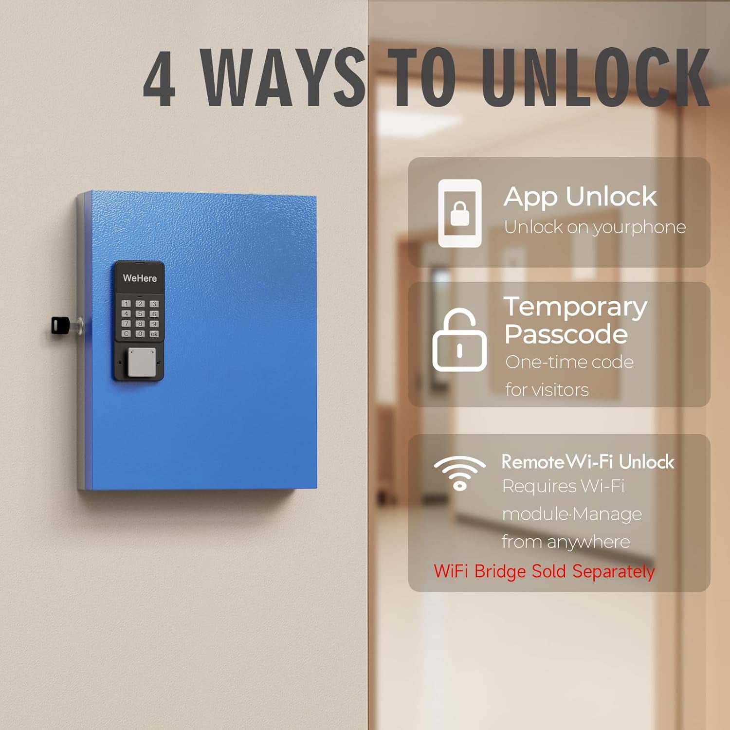 32-Key Smart Key Lock Box Wall Mount – Commercial Key Cabinet with App, Keypad, Bluetooth & Wifi Unlock (Sold Separately), Access Log Tracking, Key Management for Rental, Office, Property