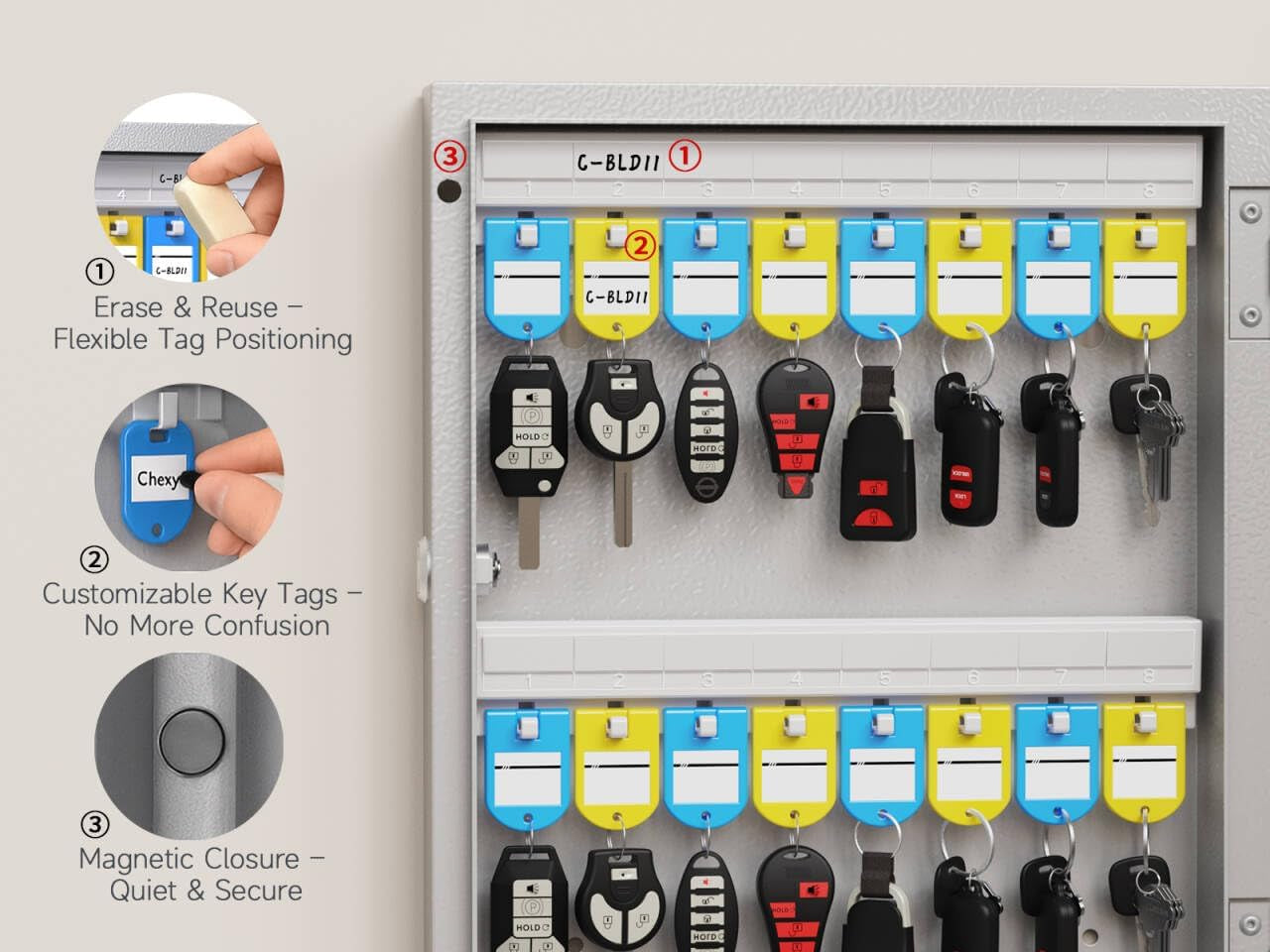 32-Key Smart Key Lock Box Wall Mount – Commercial Key Cabinet with App, Keypad, Bluetooth & Wifi Unlock (Sold Separately), Access Log Tracking, Key Management for Rental, Office, Property