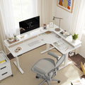 63" Triple Motor L Shaped Standing Desk with 3 Drawers, 330LBS Electric Standing Gaming Office Desk L Shape, Pure White
