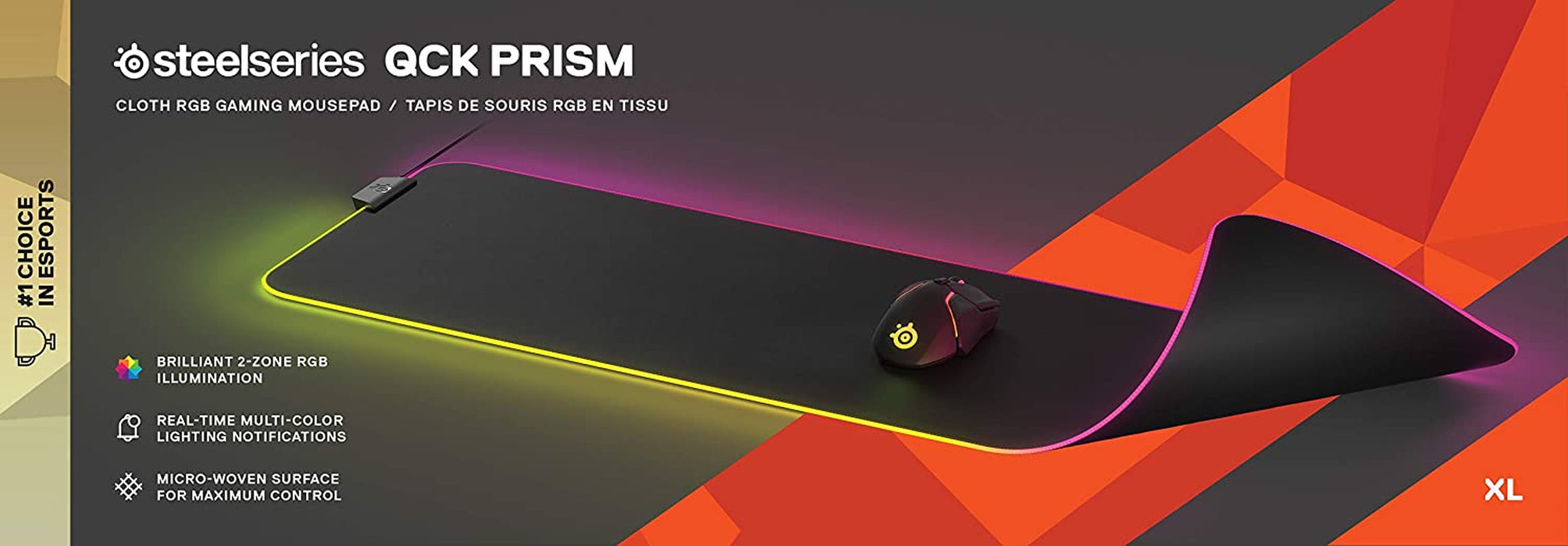 Qck Gaming Mouse Pad - XL RGB Prism Cloth - Sized to Cover Desks