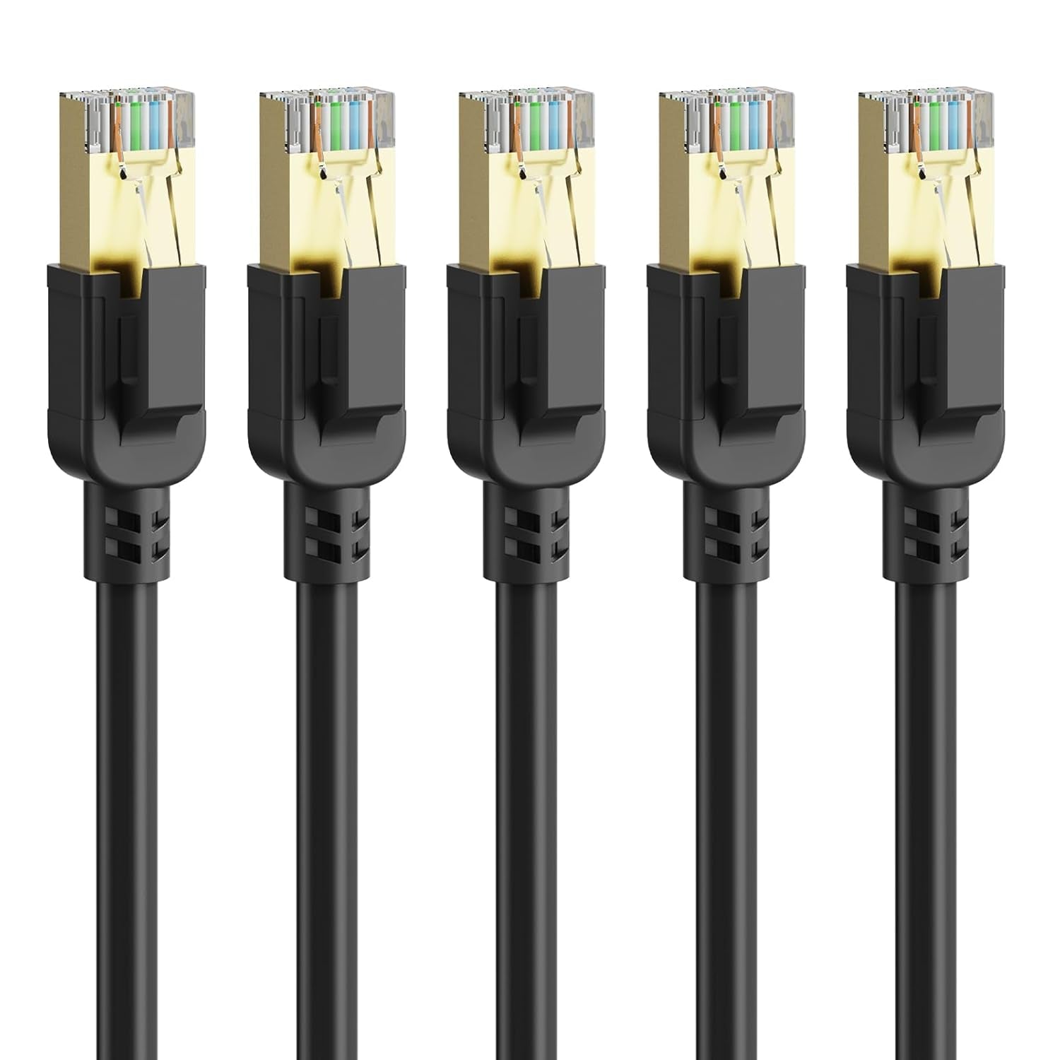 Cat 8 Ethernet Cable 3 Ft-5Pack,Rj45 40Gbps 2000Mhz Patch Cord, Indoor&Outdoor High Speed Network Cable, 26AWG Heavy Duty Direct Burial Shielded SFTP Lan Wire, in Wall&Weatherproof for Router Black