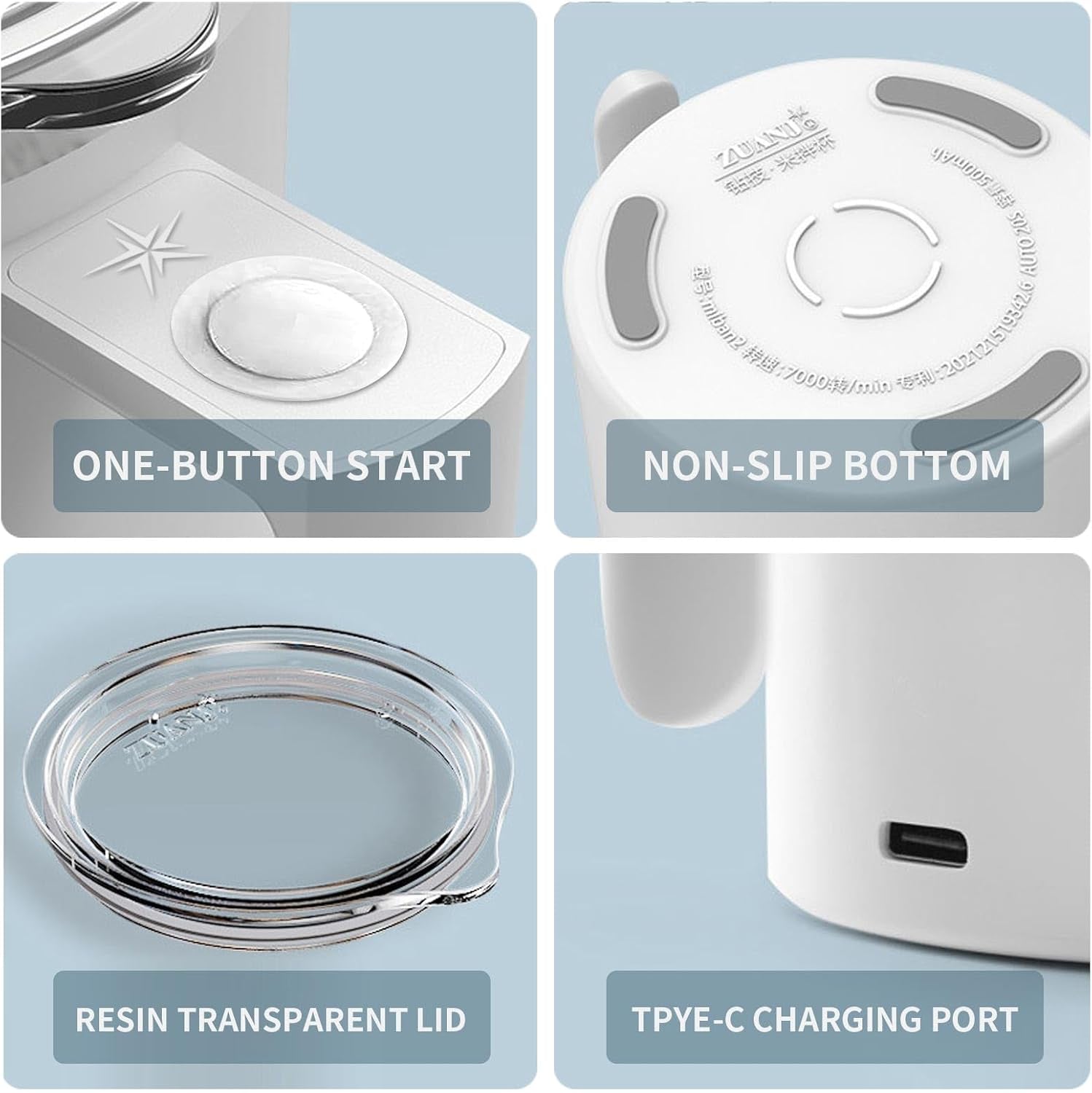 Self Stirring Coffee Mug, 12.2 Oz Electric Mixing Cup with Magnetic Stirrer & Anti-Sedimentation, Rechargeable Travel Mug for Coffee, Milk, Hot Cocoa (White)