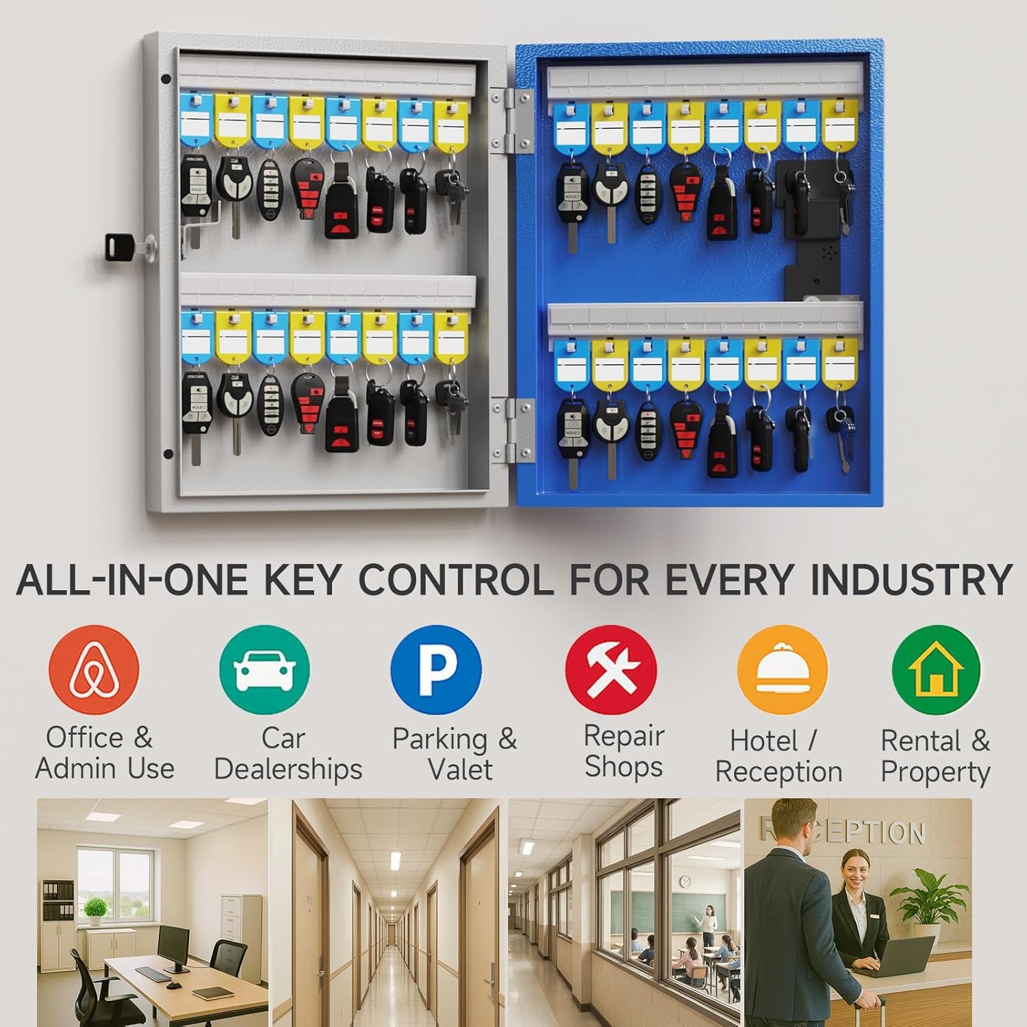 32-Key Smart Key Lock Box Wall Mount – Commercial Key Cabinet with App, Keypad, Bluetooth & Wifi Unlock (Sold Separately), Access Log Tracking, Key Management for Rental, Office, Property