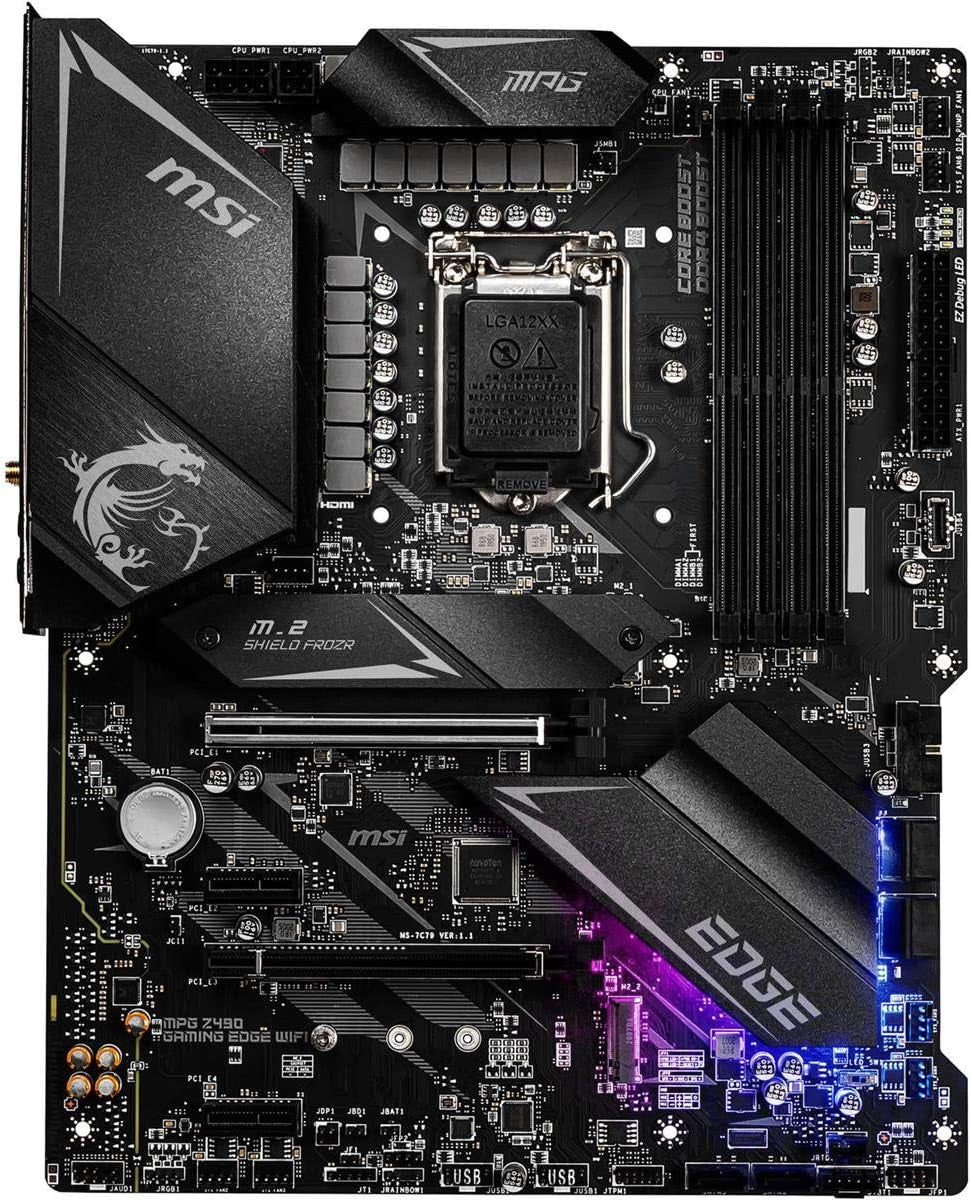 MPG Z490 Gaming Edge Wifi ATX Gaming Motherboard (10Th Gen Intel Core, LGA 1200 Socket, DDR4, CF, Dual M.2 Slots, USB 3.2 Gen 2, Wi-Fi 6, DP/HDMI, Mystic Light RGB)